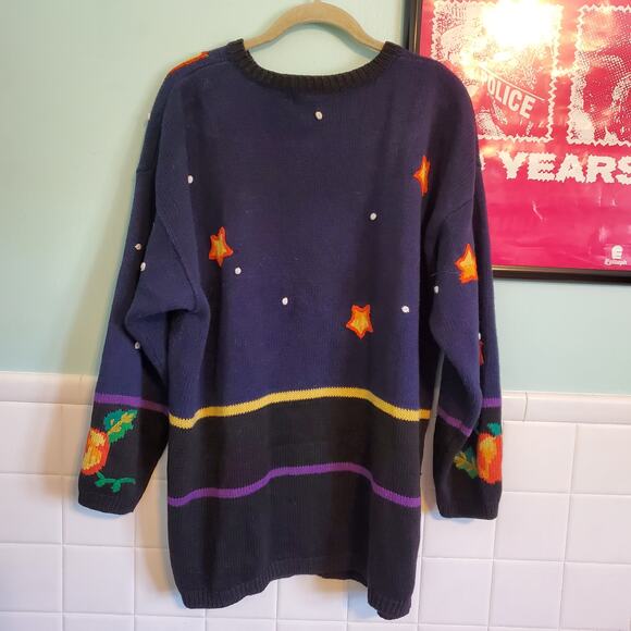 Vintage 80s Black Halloween Maximalist Embroidered Cardigan Sweater Kitschy - Picture 8 of 10